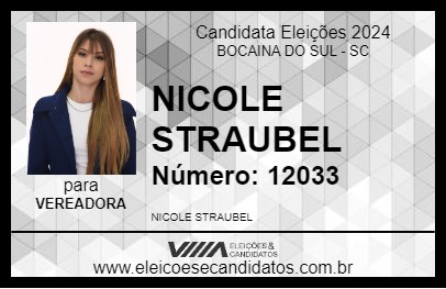 Candidato NICOLE STRAUBEL 2024 - BOCAINA DO SUL - Eleições