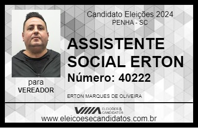 Candidato ASSISTENTE SOCIAL ERTON 2024 - PENHA - Eleições