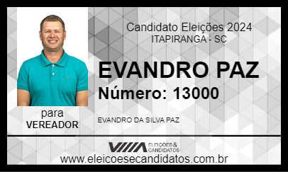 Candidato EVANDRO PAZ 2024 - ITAPIRANGA - Eleições