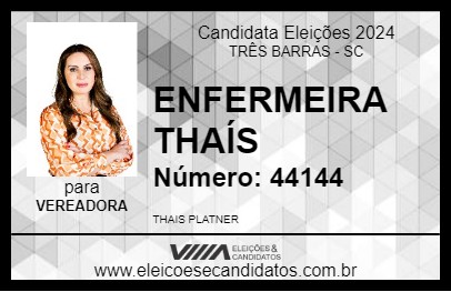 Candidato ENFERMEIRA THAÍS 2024 - TRÊS BARRAS - Eleições