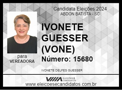 Candidato IVONETE GUESSER (VONE) 2024 - ABDON BATISTA - Eleições