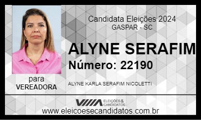 Candidato ALYNE SERAFIM 2024 - GASPAR - Eleições