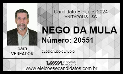 Candidato NEGO DA MULA 2024 - ANITÁPOLIS - Eleições