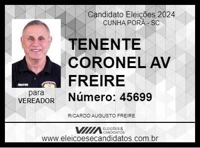 Candidato TENENTE CORONEL AV FREIRE 2024 - CUNHA PORÃ - Eleições