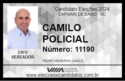 Candidato CAMILO POLICIAL 2024 - CAPIVARI DE BAIXO - Eleições