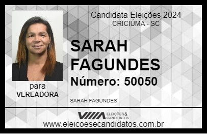 Candidato SARAH FAGUNDES 2024 - CRICIÚMA - Eleições