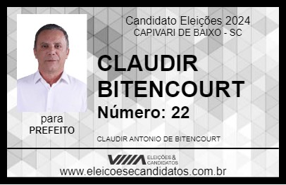 Candidato CLAUDIR BITENCOURT 2024 - CAPIVARI DE BAIXO - Eleições