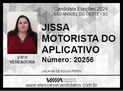 Candidato JISSA MOTORISTA DO APLICATIVO 2024 - SÃO MIGUEL DO OESTE - Eleições