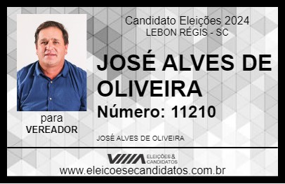 Candidato JOSÉ ALVES DE OLIVEIRA 2024 - LEBON RÉGIS - Eleições