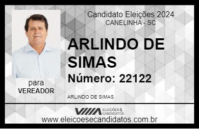 Candidato ARLINDO DE SIMAS 2024 - CANELINHA - Eleições