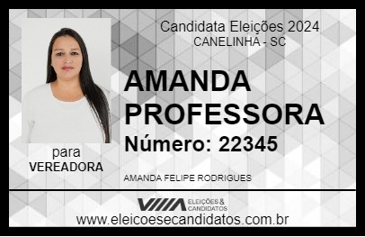 Candidato AMANDA PROFESSORA 2024 - CANELINHA - Eleições