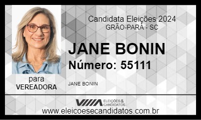 Candidato JANE BONIN 2024 - GRÃO-PARÁ - Eleições