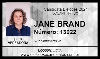 Candidato JANE BRAND 2024 - XAVANTINA - Eleições