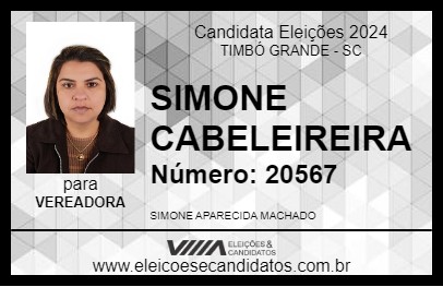 Candidato SIMONE CABELEIREIRA 2024 - TIMBÓ GRANDE - Eleições