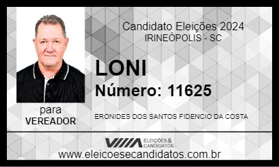 Candidato LONI 2024 - IRINEÓPOLIS - Eleições