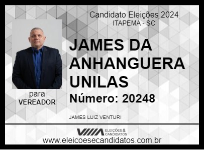 Candidato JAMES DA ANHANGUERA UNILAS 2024 - ITAPEMA - Eleições