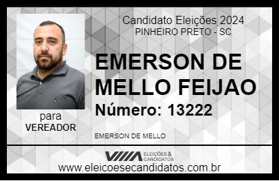 Candidato EMERSON DE MELLO FEIJAO 2024 - PINHEIRO PRETO - Eleições