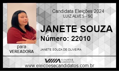 Candidato JANETE SOUZA 2024 - LUIZ ALVES - Eleições