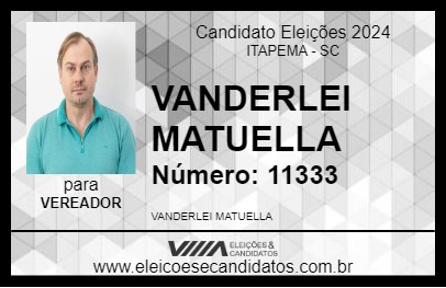 Candidato VANDERLEI MATUELLA 2024 - ITAPEMA - Eleições