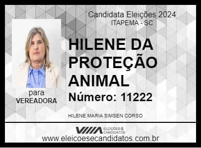 Candidato HILENE DA PROTEÇÃO ANIMAL 2024 - ITAPEMA - Eleições