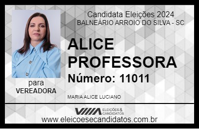 Candidato ALICE PROFESSORA 2024 - BALNEÁRIO ARROIO DO SILVA - Eleições