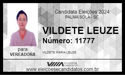 Candidato VILDETE LEUZE 2024 - PALMA SOLA - Eleições