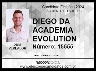 Candidato DIEGO DA ACADEMIA EVOLUTION 2024 - SÃO BENTO DO SUL - Eleições