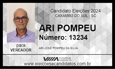 Candidato ARI POMPEU 2024 - CAXAMBU DO SUL - Eleições