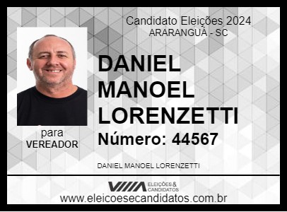 Candidato DANIEL GREGORIO 2024 - ARARANGUÁ - Eleições