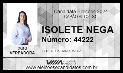 Candidato ISOLETE NEGA 2024 - CAPÃO ALTO - Eleições