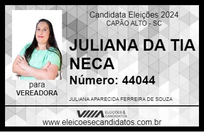 Candidato JULIANA DA TIA NECA 2024 - CAPÃO ALTO - Eleições