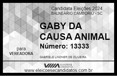 Candidato GABY DA CAUSA ANIMAL 2024 - BALNEÁRIO CAMBORIÚ - Eleições