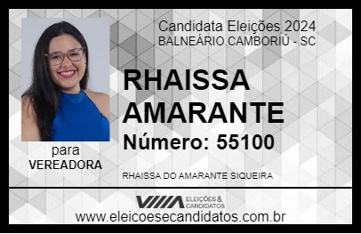 Candidato RHAISSA AMARANTE 2024 - BALNEÁRIO CAMBORIÚ - Eleições