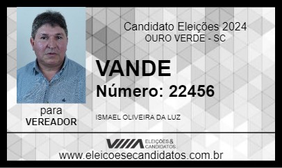 Candidato VANDE 2024 - OURO VERDE - Eleições