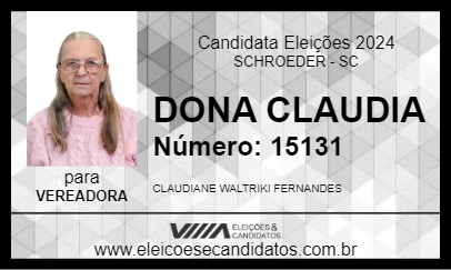 Candidato DONA CLAUDIA 2024 - SCHROEDER - Eleições