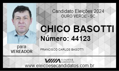 Candidato CHICO BASOTTI 2024 - OURO VERDE - Eleições