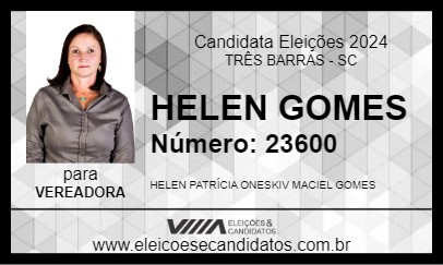 Candidato HELEN GOMES 2024 - TRÊS BARRAS - Eleições