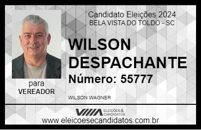 Candidato WILSON DESPACHANTE 2024 - BELA VISTA DO TOLDO - Eleições