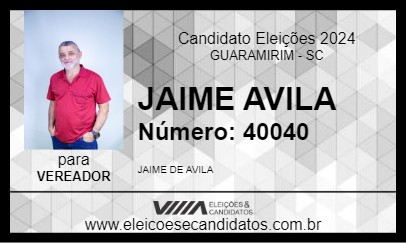 Candidato JAIME AVILA 2024 - GUARAMIRIM - Eleições