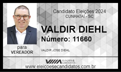 Candidato VALDIR DIEHL 2024 - CUNHATAÍ - Eleições