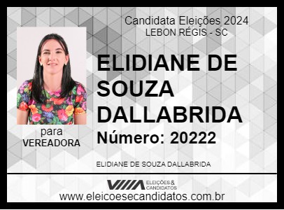 Candidato ELIDIANE DE SOUZA DALLABRIDA 2024 - LEBON RÉGIS - Eleições