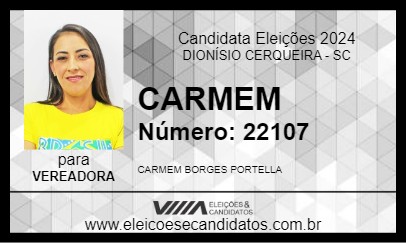 Candidato CARMEM  2024 - DIONÍSIO CERQUEIRA - Eleições