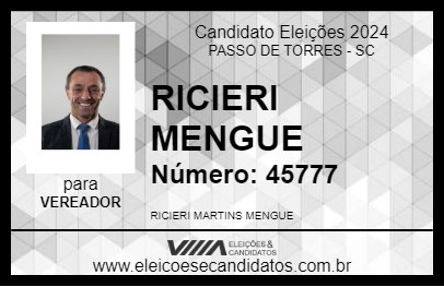 Candidato RICIERI MENGUE 2024 - PASSO DE TORRES - Eleições