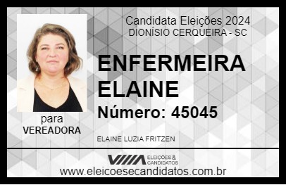 Candidato ENFERMEIRA ELAINE 2024 - DIONÍSIO CERQUEIRA - Eleições