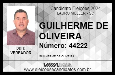 Candidato GUILHERME DE OLIVEIRA 2024 - LAURO MÜLLER - Eleições