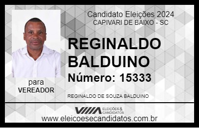 Candidato REGINALDO BALDUINO 2024 - CAPIVARI DE BAIXO - Eleições