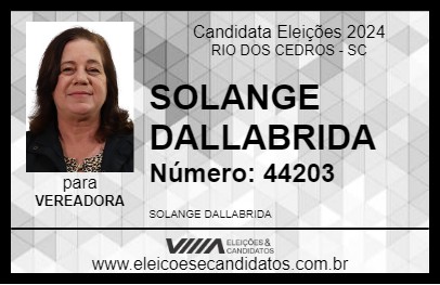 Candidato SOLANGE DALLABRIDA 2024 - RIO DOS CEDROS - Eleições