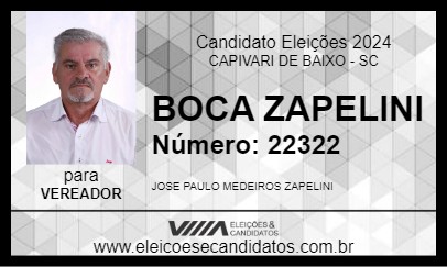 Candidato BOCA ZAPELINI 2024 - CAPIVARI DE BAIXO - Eleições