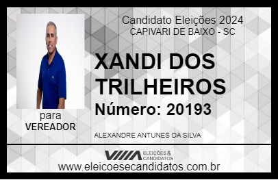 Candidato XANDI DOS TRILHEIROS 2024 - CAPIVARI DE BAIXO - Eleições