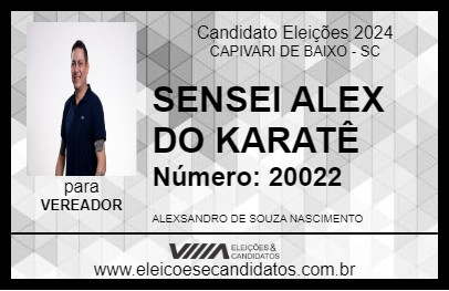 Candidato SENSEI ALEX DO KARATÊ 2024 - CAPIVARI DE BAIXO - Eleições